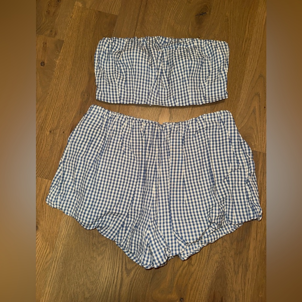 Posse Blue and White Gingham High Waist Short Set